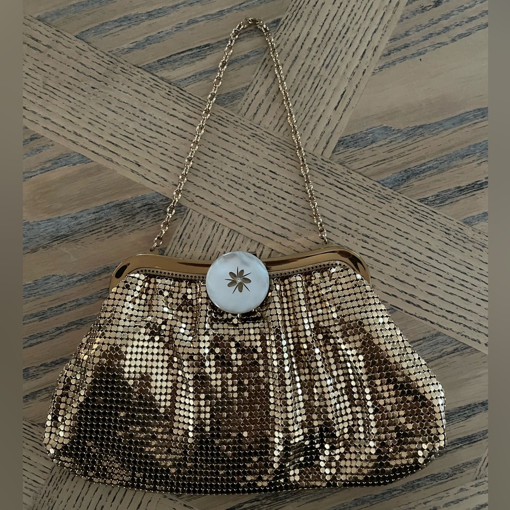 Vintage Whiting & Davis USA Gold Mesh Evening Purse Handbag Clutch EUC